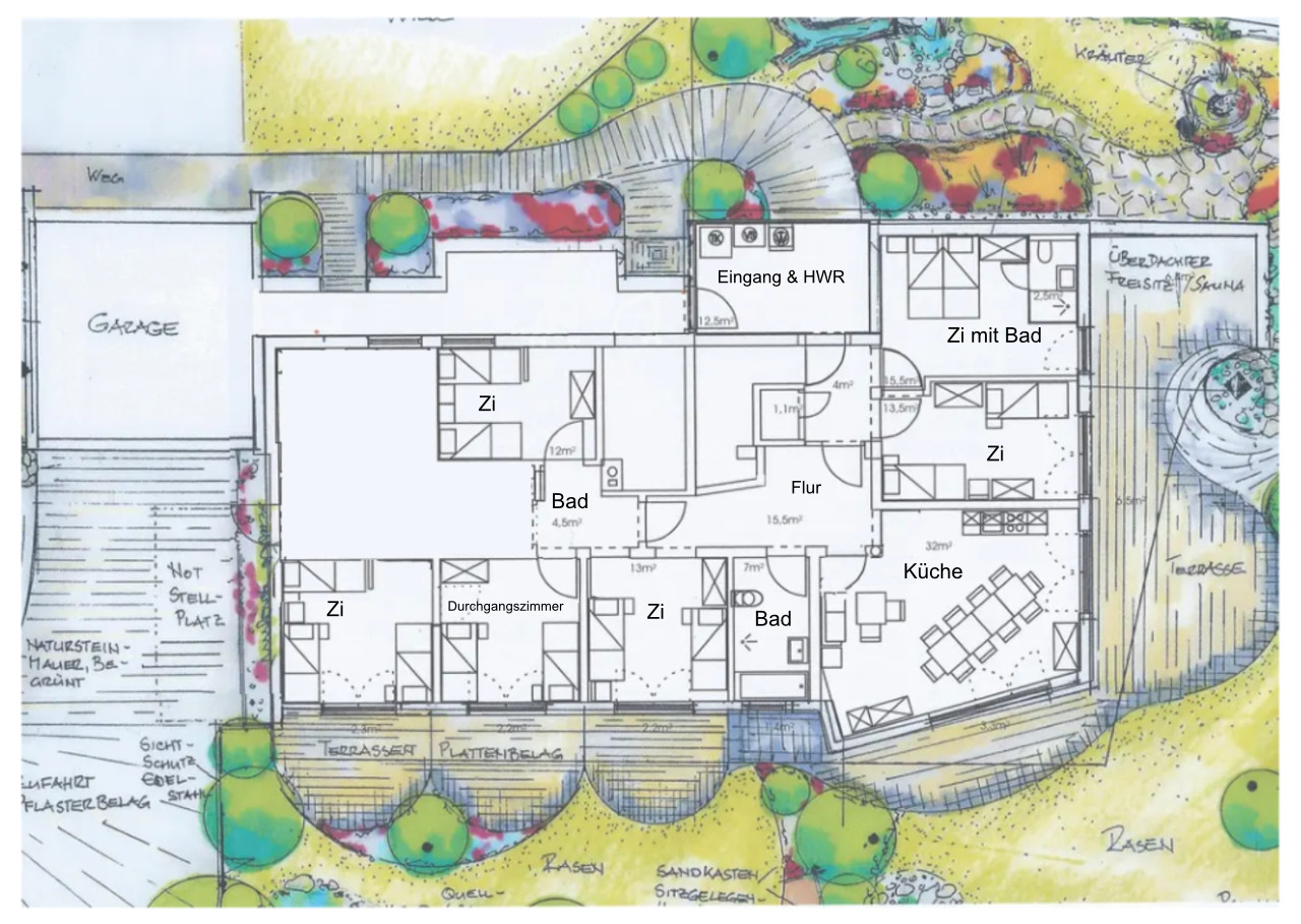 Grundriss barrierefreies Ferienhaus EG.